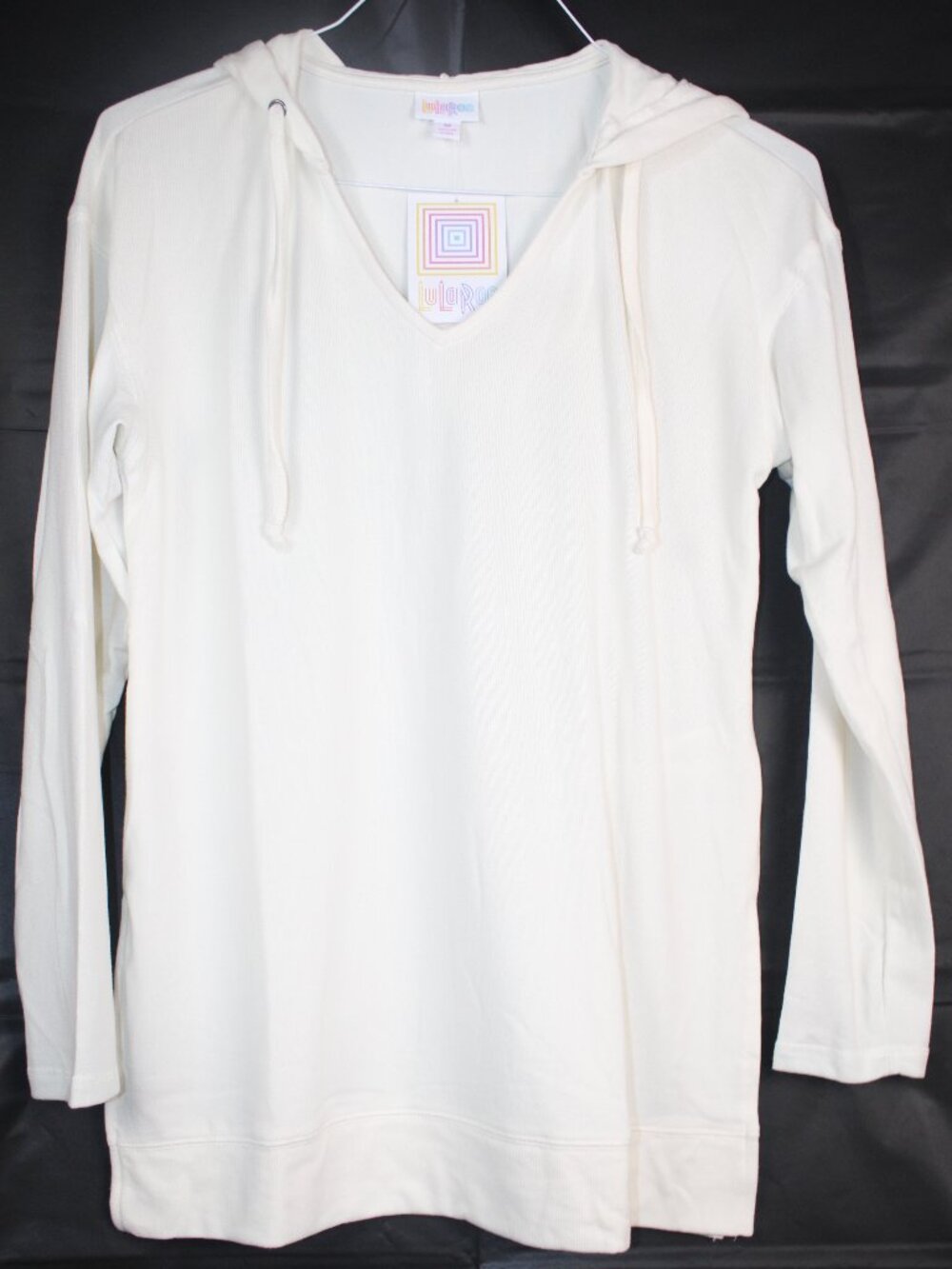 LuLaRoe ELIZA Women's Hoodie Top V-Neck Shirt NWT Size M Solid Off-White Cream